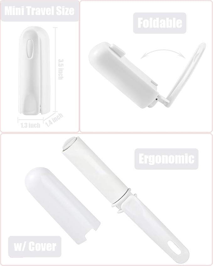Travel Lint Roller Mini Refillable On the Go Lint Roller with Cover and 4 Refills Total 150 Extra Sticky Sheets for Pet Hair Lint Remover for Clothes (White)