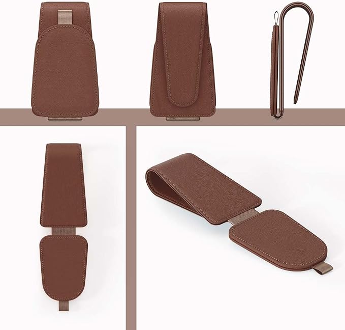 Sunglass Holder for Car Visor, Brown, 2 Packs | Suede Cloth, Magnetic, Organizer for Car Accessories