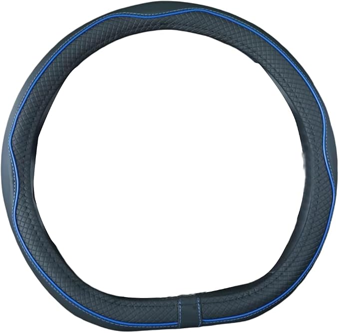 Flat Bottom Steering Wheel Cover Anti-Slip,Safety,Soft,Breathable,Durable,Full Surround,Comfortable Grip Microfiber Leather (D Shape, Black Dark Blue)