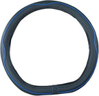 Flat Bottom Steering Wheel Cover Anti-Slip,Safety,Soft,Breathable,Durable,Full Surround,Comfortable Grip Microfiber Leather (D Shape, Black Dark Blue)