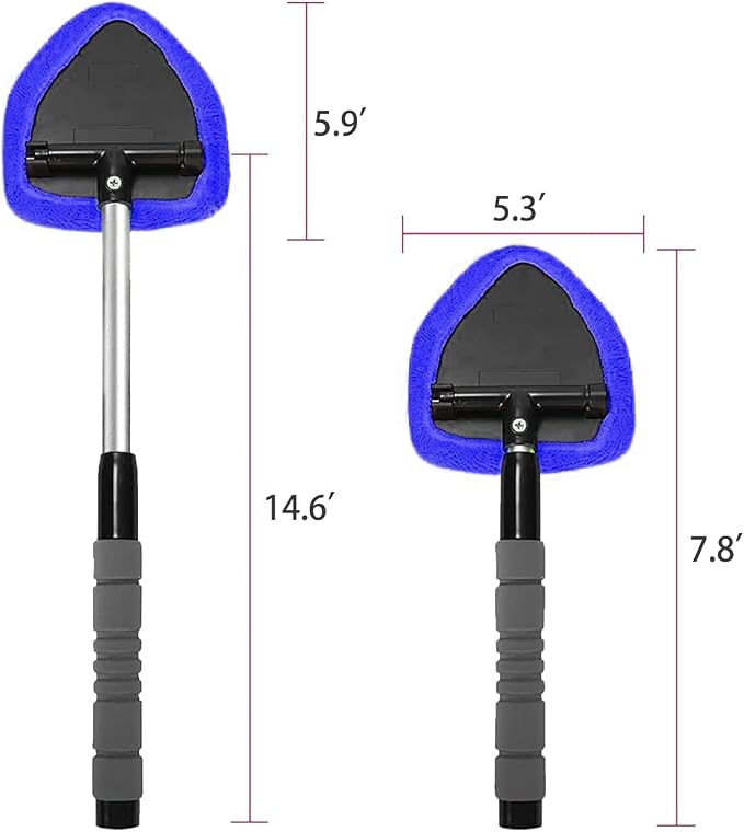 Car Windshield Cleaner Tool (2-Pack) with Extendable Handle, Inside Auto Window Glass Cleaning Kit with 8 Washable Microfiber Pads & Spray Bottle, Streak-Free Defogger Wand for Deep Dashboards