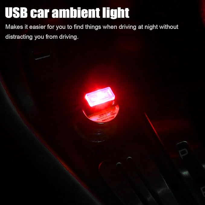 Car Interior Atmosphere Lamp, Plug-In USB Interface LED Vehicle Ambient Lighting Kit, Portable Mini Automotive Night Light Decoration Accessories, Universal for SUV, Sedan, Truck (Red)
