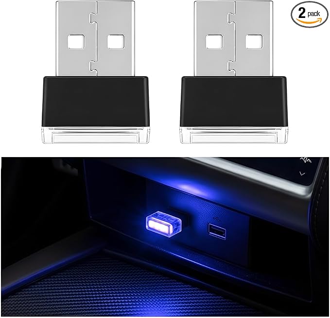 2PCS USB LED Car Interior Atmosphere Lamp, Portable Mini, Blue | 5V USB-A plug-in, soft accent glow, no wiring, decor night light, car accessories for cars, SUVs, trucks