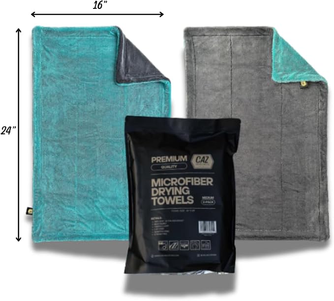 Microfiber Drying Towels (2-Pack) – 1400 GSM Twisted Loop, 16"×24" – Ultra Absorbent, Streak-Free, Scratch-Free Car Drying Towels for Detailing