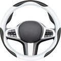 Leather Car Steering Wheel Cover, Elegant, Fashionable, Comfortable, Non-Slip, Breathable, Universal 15 inch, Black and White