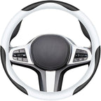 Leather Car Steering Wheel Cover, Elegant, Fashionable, Comfortable, Non-Slip, Breathable, Universal 15 inch, Black and White