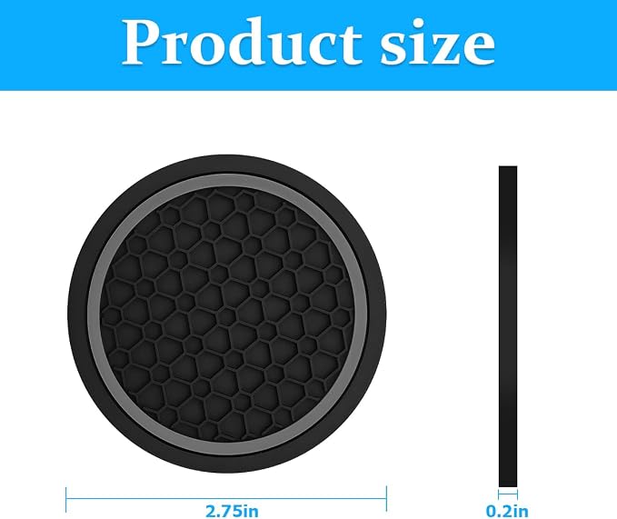 Mandark 4PCS Car Cup Holder Coasters, 2.75 Inch Non-Slip Insert Water Bottle Holder Pads, Dustproof Automotive Interior Accessories Mat, Universal for Vehicles, Trucks, RVs and More（Black/Gray）