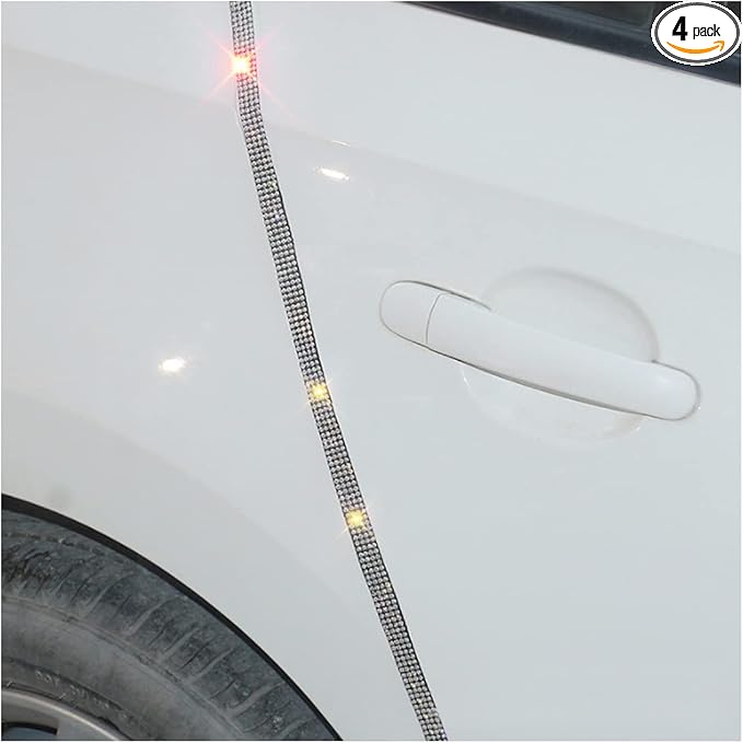 4PCS Bling Car Door Edge Guards Protector, Diamond Auto Side Door Anti-Collision Crash Strip Sticker, Crystals Vehicle Anti-Scratch Bumper Tape, Universal for SUV Truck Pickup (White)