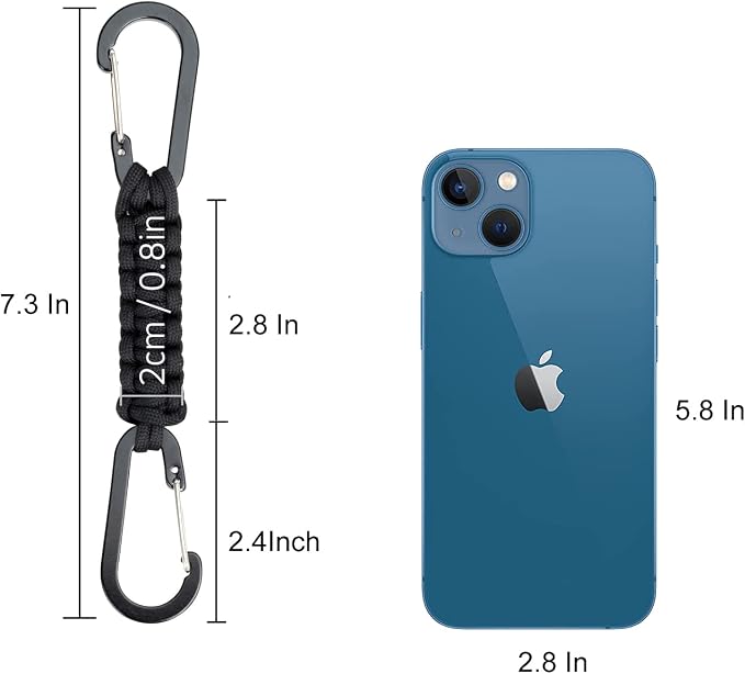 Paracord Keychain Carabiner Clip, D Ring Lanyard Hanger Stroller Hook for Water Bottle, Key, Backpacks, Men, Women