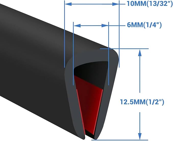 Rubber Edge Trim, Self-Adhesive U Channel Edge Trim, U Shaped Edge Protector for Glass, Mirror, Plywood, EPDM Material, Slot Width 1/4"(6.4mm), Length 10 Ft, Black