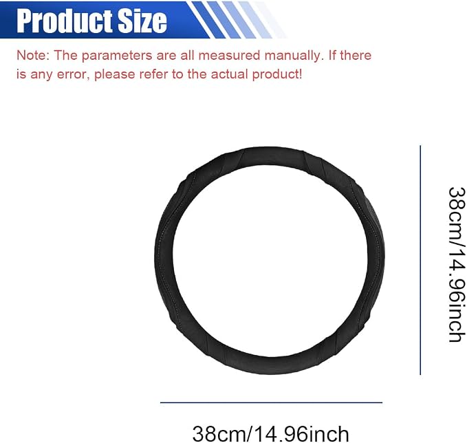 Car Steering Wheel Cover, 15 Inch Leather Anti-Slip Breathable Automotive Steering Wheel Protector, Universal Heat Resistant Vehicle Interior Accessories Cars, SUVs, Trucks(Black)
