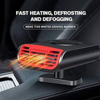 12V Car Heater & Defroster - 150W Powerful Portable Heater for Car, Rapid Windshield Defrosting with 360° Swivel Vent, Plug into Cigarette Lighter for Instant Warm Air in Winter(Black Red)