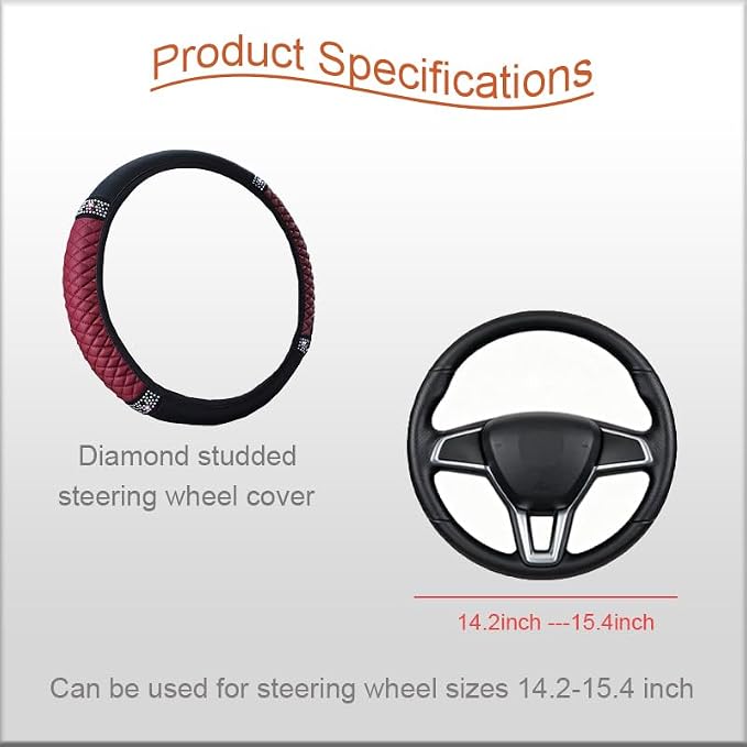 Microfiber Leather Steering Wheel Cover with Anti-Slip Lining Universal Car Accessory for Steering Wheel with a Diameter of 14.5-15 inch (Wine red)
