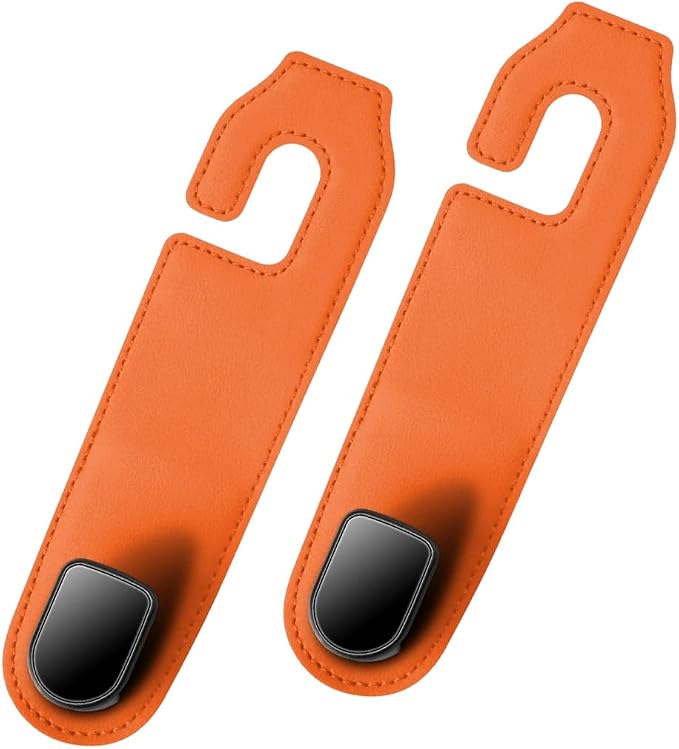 Car Seat Headrest Hook, 2PCS Vehicle Seat Back Hangers Organizer for Handbag Purse Coat, Automotive Interior Headrest Storage Hooks, Universal for SUV Automobile Truck (Orange)