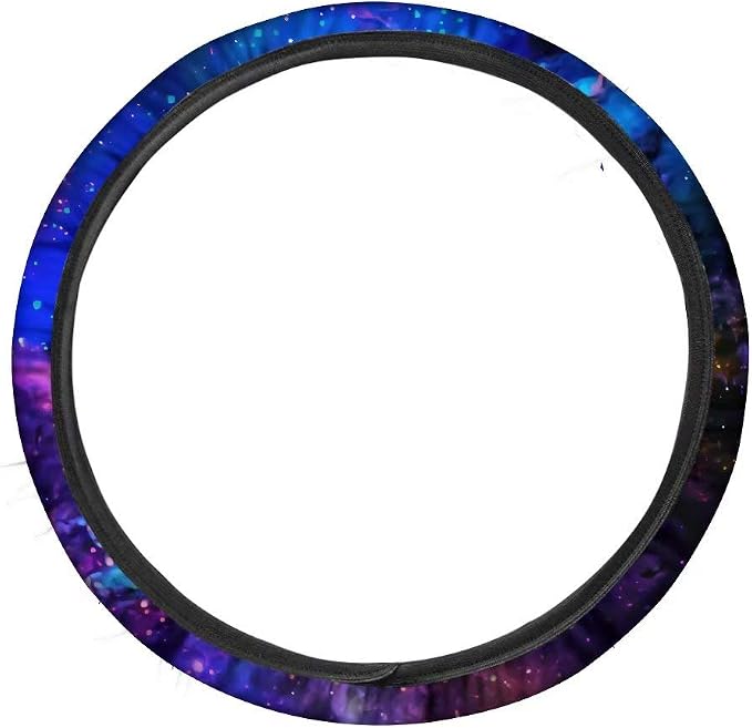 Nebula Galaxy Design Steering Wheel Covers 14-15" inch Universal Fit Most Car Sedans SUVs Comfort Grip Comfortable Handmade Neoprene Breathable Steering Wheel Protector Blue Purple