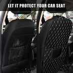 Back Seat Kick Mats 2-Pack, Odor-Free Fabric, Protect Leather w/ 2 Pockets