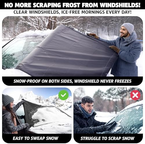 Windshield Snow Cover for Ice and Snow – Car Windshield Cover for Winter Frost, Ice & Snow Protection – Waterproof Frost Shield Windshield Protector for Cars, SUVs & Trucks (69x42 inches)