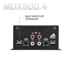 MDX800.4 2 Ohm Mini 4 Channel Car Audio Amplifier 4 x 200 Watts RMS at 2 Ohm - Compact 800x4 Amp Stereo, 800 Watts RMS, 2 Channel bridgedable, Multichannel Full Range