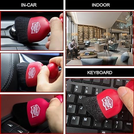 Car Interior Detailing Brush - Red | Sweeps dust from auto dashboard, door panels & buttons. Soft bristles with cover. Ideal vehicle cleaning supply gift.