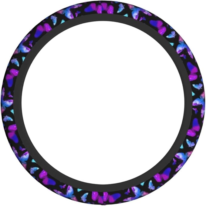 Butterfly Blue Purple Steering Wheel Cover Car Accessories Cute for Women Girls Girly Universal 15 Inch Neoprene Auto Interior Decor Anti Slip Car Truck Protector
