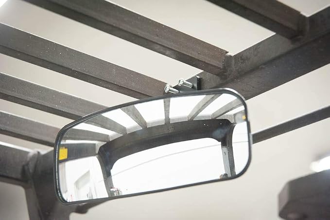 Deluxe Rear View Mirror for Forklifts, Fits 1 1/8" - 2 11/16" Roll Cage, Cat, Mitsubishi