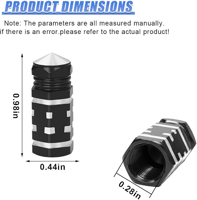 4PCS Tire Valve Stem Caps, Aluminum Tire Valve Cap, Dustproof Leak-Proof Wheel Valve Cover, Corrosion-Resistant Hexagon Stem Covers, Universal for Cars, SUVs, Trucks, Motorcycles, Bikes (Black)