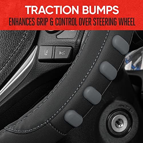 FlexGrip Gray Steering Wheel Cover for Cars – Standard 15 inch Car Steering Wheel Cover, Gray and Black Steering Wheel Protector for Auto Truck Van SUV