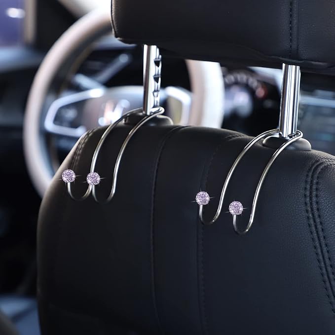Auto Hooks Bling Car Hangers Organizer Seat Headrest Hooks Strong and Durable Backseat Hanger Storage Universal for SUV Truck Vehicle 2 Pack (Light Purple)