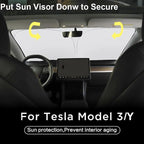 Windshield Sun Shade for 2017-2026 Tesla Model Y/Model 3 Sunshade Accessories Foldable Sunshade (Fit 2025-2026 Model Y Juniper/ 2024 Model 3 Highland) Blocks UV Rays Keep Car Cool (Red)