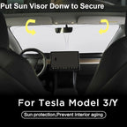 Windshield Sun Shade for 2017-2026 Tesla Model Y/Model 3 Sunshade Accessories Foldable Sunshade (Fit 2025-2026 Model Y Juniper / 2024 Model 3 Highland) Blocks UV Rays Keep Car Cool (Black Eyes)