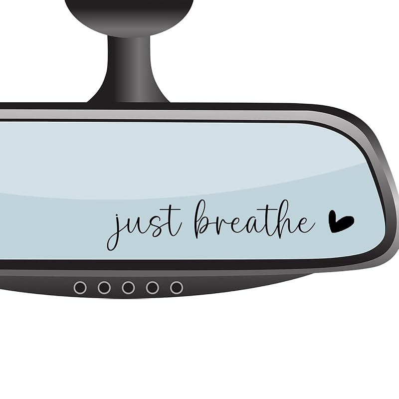 4 xJust Breathe Rear View Mirror Sticker,Rearview Mirror Decal,Car Accessories For Women,Motivational Stickers,Water Bottle Laptop Bumper Tumblers Sticker,Vanity Mirror Stickers,Car Window Decal