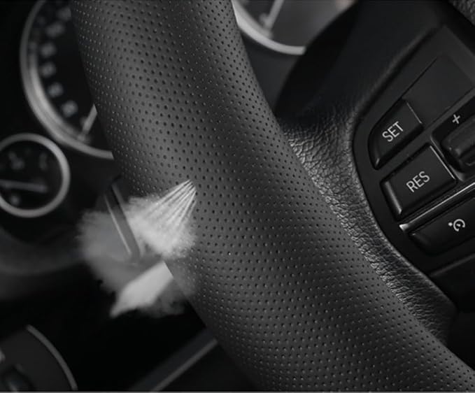 Carbon Fiber Steering Wheel Cover, Universal 15 inch Breathable Microfiber Leather Steering Wheel Covers for Men and Women, Anti Slip Car Interior Accessories, Black