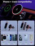 for Magsafe Car Mount Charger-15W Wireless Car Charger-Magnetic Car Phone Holder for Dash Air Vent-LED RGB HandsFree Car Mount Fast Car Charger for iPhone 16 15/14/13/12 Series RED