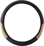 Car Steering Wheel Cover, 15 inch Carbon Fiber Microfiber Anti-Slip Breathable PU Leather Elastic Steering Wheel Protector, Car Interior Accessories for Most Cars (AD-Beige)
