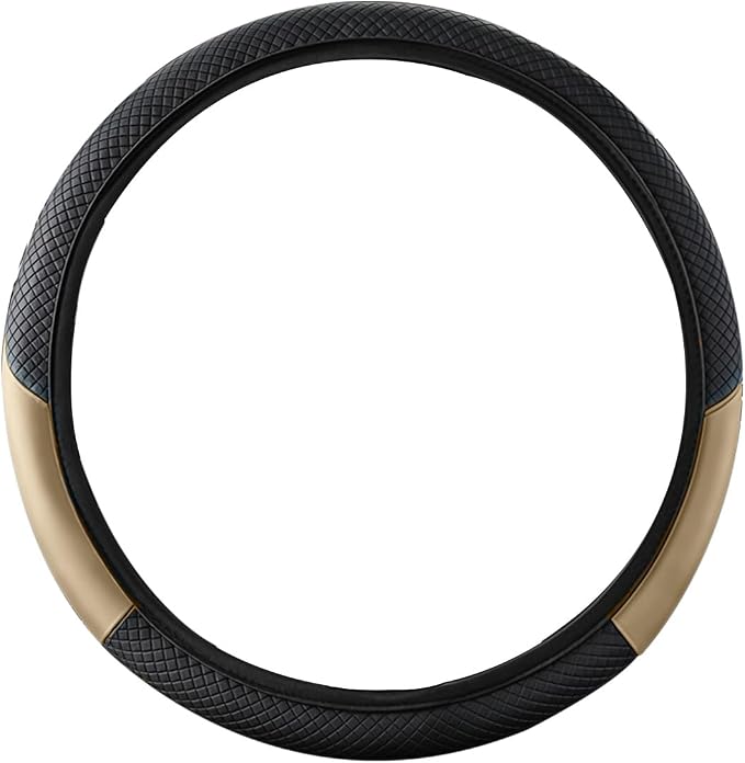 Car Steering Wheel Cover, 15 inch Carbon Fiber Microfiber Anti-Slip Breathable PU Leather Elastic Steering Wheel Protector, Car Interior Accessories for Most Cars (AD-Beige)