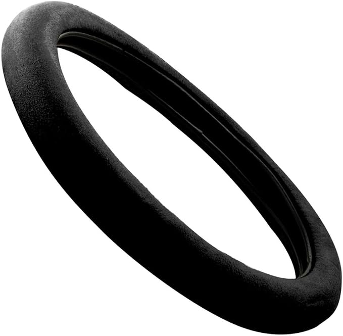 Ergonomic Leather Grip Steering Wheel Cover - Soft Plush Memory Foam Grip for Standard Size Wheels 14.5-15 inch Black