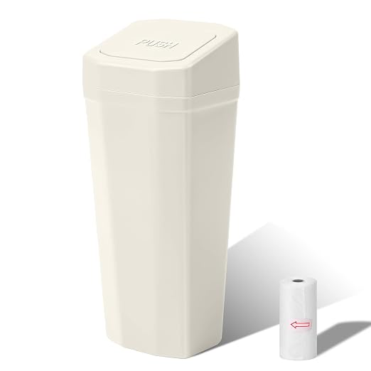 Car Trash Can with Lid - Mini Car Garbage Can Bin for Cup Holder - Beige Small Leakproof Vehicle Trash Bin for Back Seat, Cute Automotive Accessories Organizers and Storage for Door SUV Truck
