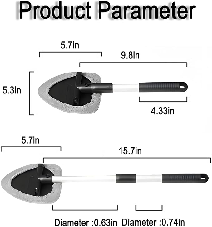 Car Windshield Cleaner Tool, Vehicle Window Cleaner with Extendable Handle & 3 Reusable and Washable Pads, Auto Glass Wash Brush Accessories, Universal for SUV RV Truck (Triangular)
