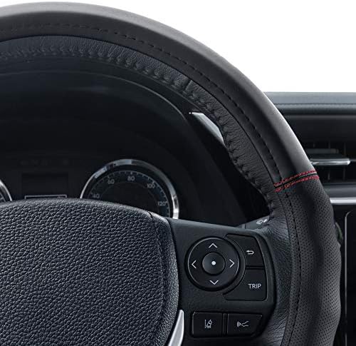 Faux Leather Steering Wheel Cover, Standard 15 inch Size, Comfort Grip Design, Solid Black Car Steering Wheel Cover for Truck Van SUV Auto