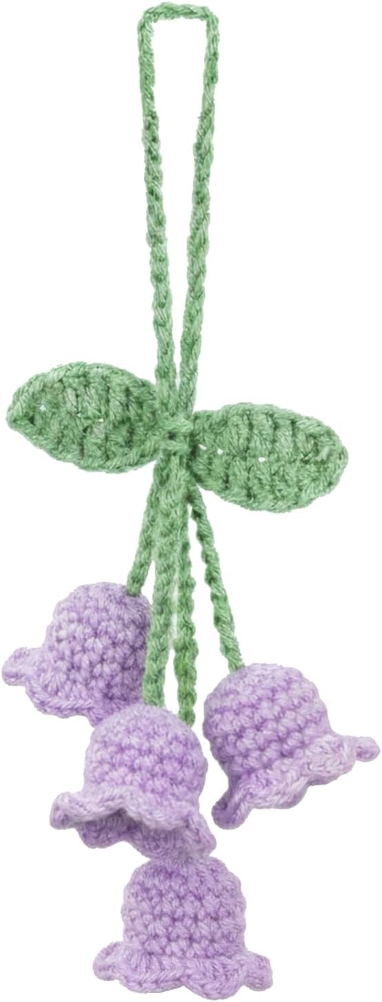 Lily Flower Handmade Knitted Car Mirror Hanging Accessories, Rear Riew Mirror Accessories Car Decorations for Women Men
