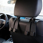 Headrest Hooks for Car, 2 Pack Twin Hook Leather Car Seat Headrest Hangers, Luxurious Heavy-Duty 100% Metal Purse & Bag Holder, Seat Back Storage Organizer for Travel, Black