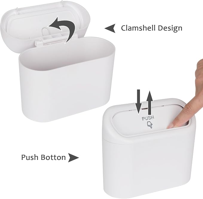 Car Trash Can with Lid, Vehicle Dustbin Garbage Organizer Holder with One Roll Bag, Mini Leakproof Storage Bin for Auto, SUV, Office (White)