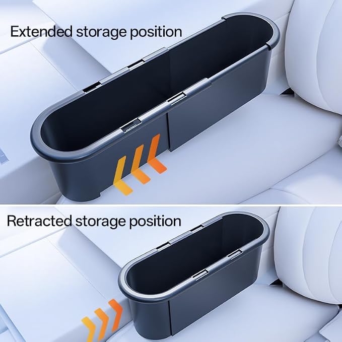 2-Pack Expandable Car Seat Gap Organizer, Adjustable 185-265mm | Driver & passenger side pockets, sliding gap storage box, fits phone keys wallet, seat gap filler set, stop drops