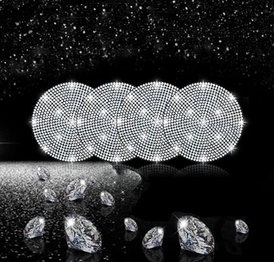 4pcs Bling Car Cup Holder Coaster, 2.75 inch Anti-Slip Shockproof Universal Fashion Car Coasters Insert Bling Crystal Rhinestone Automotive Interior Accessories for Women (4 pcs, White)