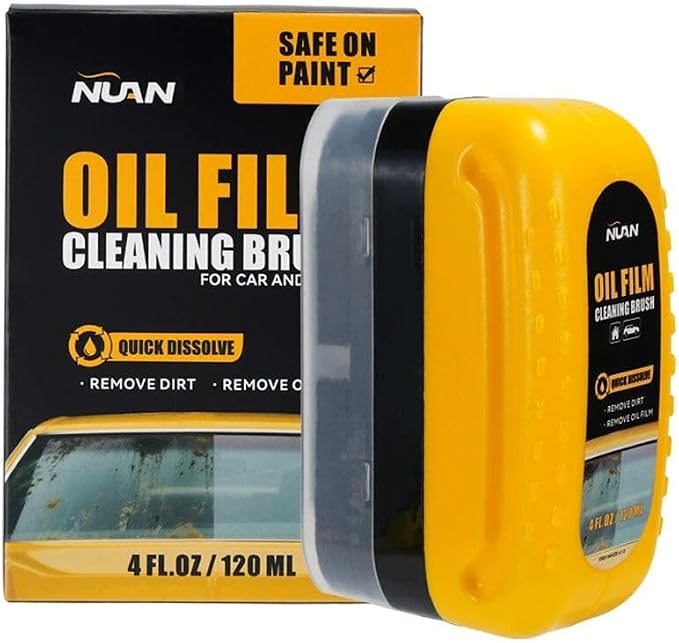 Oil Film Cleaning Brush for Car Windows, Upgraded Clear Vision Car Glass Cleaner with Anti-Rain Coating for Auto Windows and Windshields Improving Clarity, 4fl oz / 120 mL