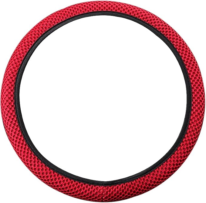 Elastic Stretch Steering Wheel Cover, Universal 15 Inch Automotive Steering Wheel Cover, Microfiber Breathable Ice Silk, Anti-Slip, Odorless, Easy Carry,Warm in Winter and Cool in Summer (Red1)