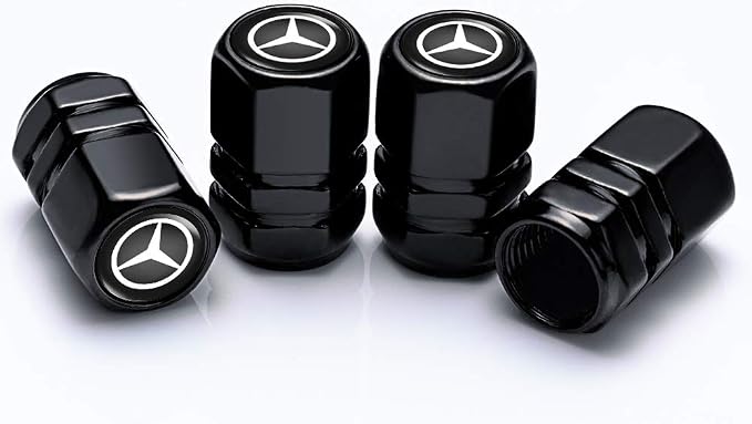 Car Keychain and Car Tire Valve Stem Caps Combo Compatible with Mercedes Benz C E S M Serie CLK GLK GL AB AMG GLS GLE AMG Keyring for Men and Women Family Present Car Accessories
