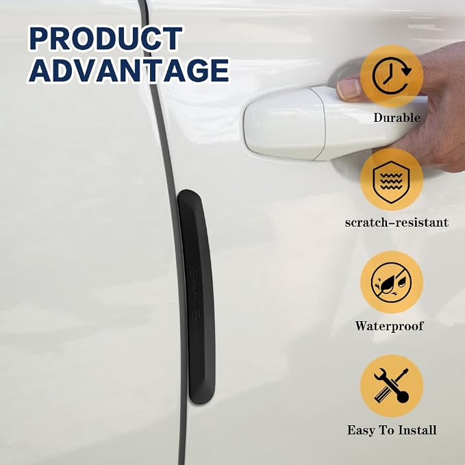 4PCS Silicone Car Door Edge Guard, Car Door Protector, Self Adhesive Crash Scratch Strips Accessories Protector, Auto Accessories Decorative Anti-Collision Strip for Sedans Truck SUV (Black)