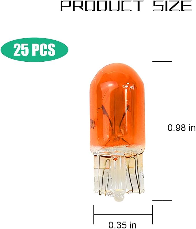 25PCS T10 12V 5W Car Turn Signal Light Bulbs, Clear Flat Foot Vehicle Side Marker Lamp Bulbs, Auto Interior Amber Headlight Bulbs Accessories, Universal for SUV, Sedan, Truck (Orange)