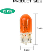 25PCS T10 12V 5W Car Turn Signal Light Bulbs, Clear Flat Foot Vehicle Side Marker Lamp Bulbs, Auto Interior Amber Headlight Bulbs Accessories, Universal for SUV, Sedan, Truck (Orange)